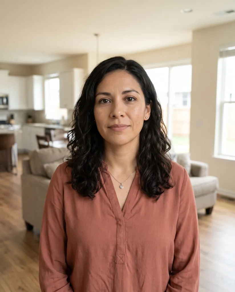 Sofia, an AI buyer, standing in an open-plan home.